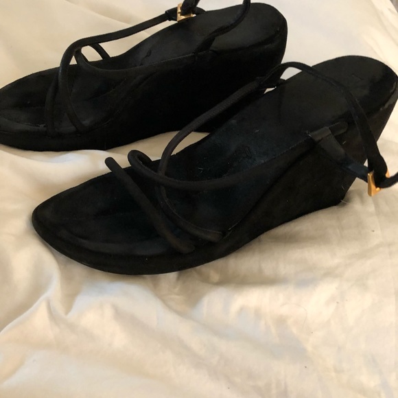 Prada black suede wedge sandals - Picture 3 of 4